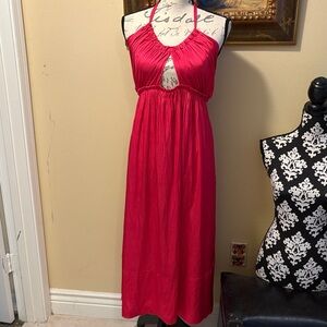 J. Crew Coll. Fuchsia Halter ruched top keyhole front ruffle accents lined Dress